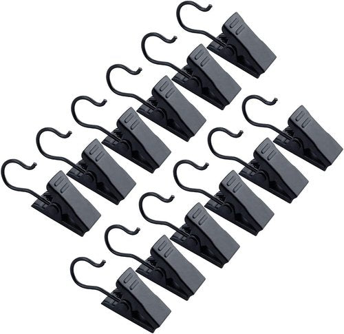 JANYUN Heavy-Duty Metal Curtain Clips - 30 Pack Small Hook Clips for Home Decor | Black