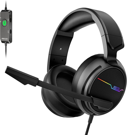 Jeecoo V20U USB Pro Gaming Headset for PC - 7.1 Surround Sound Headphones with Noise Cancelling Microphone- Memory Foam Ear Pads RGB Lights for Laptops