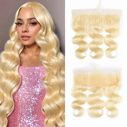 Blonde Human Hair Frontal - 13x4 Transparent HD Lace Closure | 100% Brazilian Body Wave, 10 Inch, Pre Plucked with Natural Hairline