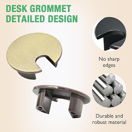 EASYEAH 2 Pcs Desk Grommet 1-3/8" / 35 mm, Desk Cord Hole Cover, Cable Grommet Metal Zinc Alloy Materilal, Desk Hole Grommet for Home & Office Pc, Detachable Cable Cord Organizer-Brushed Silver