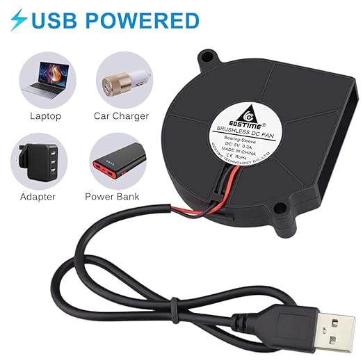 GDSTIME USB Blower Fan Small 60mm x 15mm, Quiet 3 Speeds, Adjustable Mini 5V Brushless DC Cooling Fans for Helmet Laptop 3D Printer Ventilaiton