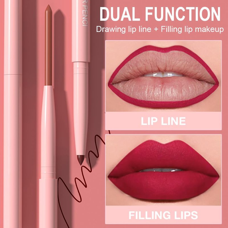 **12Pcs Retractable Lip Liner Pencils Set - Creamy Matte Velvet Colors for Plump Lips | Mauve, Maroon, Red, Nude, Brown**