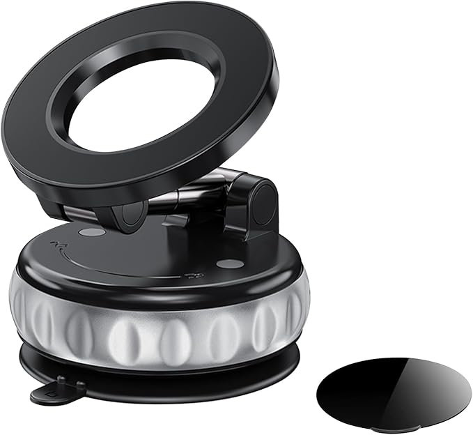 BomSaluka Vacuum Suction Magnetic Phone Holder, 2025 Upgraded Foldable Retractable Magnet Suction Cup Phone Mount for Car, 360° Adjustable Magnetic Phone Stand for Cars/Gyms/Mirrors/Smooth Surface