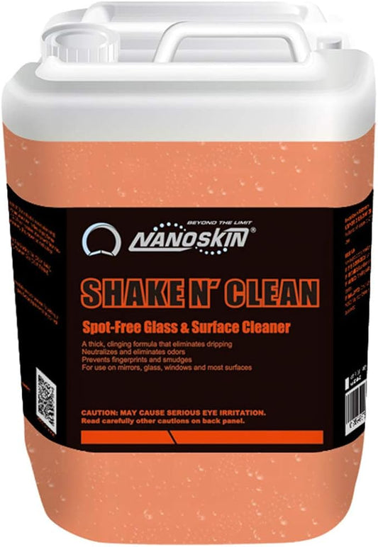 Nanoskin Shake N’ Clean Glass Cleaner 5 Gallons – Thick Clinging Sprayable Glass Cleaning Solution | for Auto and Home for a Streak-Free Shine | Safe for Tinted and Non-Tinted Windows | Ammonia Free