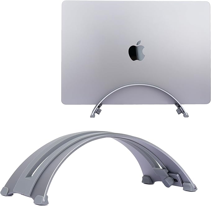 Psitek Adjustable Vertical Laptop Stand - 6061 Aluminum, CNC Precision, Anodized Finish, Fits All Laptops Including 17-inch, Ventilated Design, Anti-Slip Silicone Pads, ARC Shaped Stands