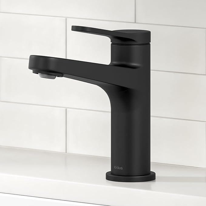 KRAUS Indy Bathroom Faucet in Matte Black with Single Handle, Pop Up Drain and Supply Lines, KBF-1411MB