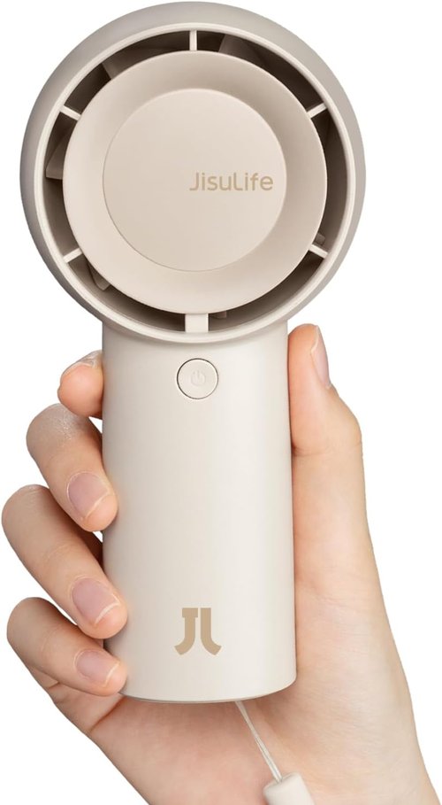 JISULIFE Handheld Portable Turbo Fan - 16H Cooling Time, 4000mAh Rechargeable Battery, 5 Speeds | Brown