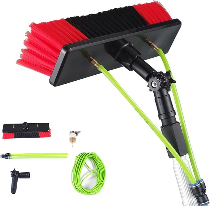 6m/20ft Water Fed Telescopic Window Cleaning Pole Extendable Cleaning Brush, Hose Fed Extendable Extended Window Cleaner Brush Tool Kitï¼30cm Brush 6m Poleï¼