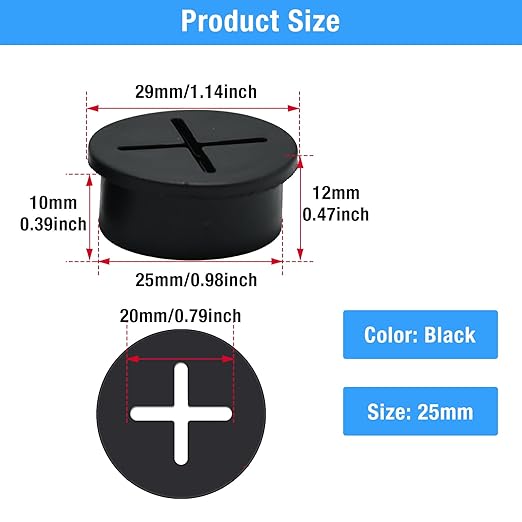 BOPOREAE Desk Grommet, 1 in 25 mm Silicone Rubber Grommets, Black Desk Hole Cover for Cables, Flexible Wall Cord Pass Through Grommet for Office Table Computer Home Furniture Wire Organizer-15 Pcs