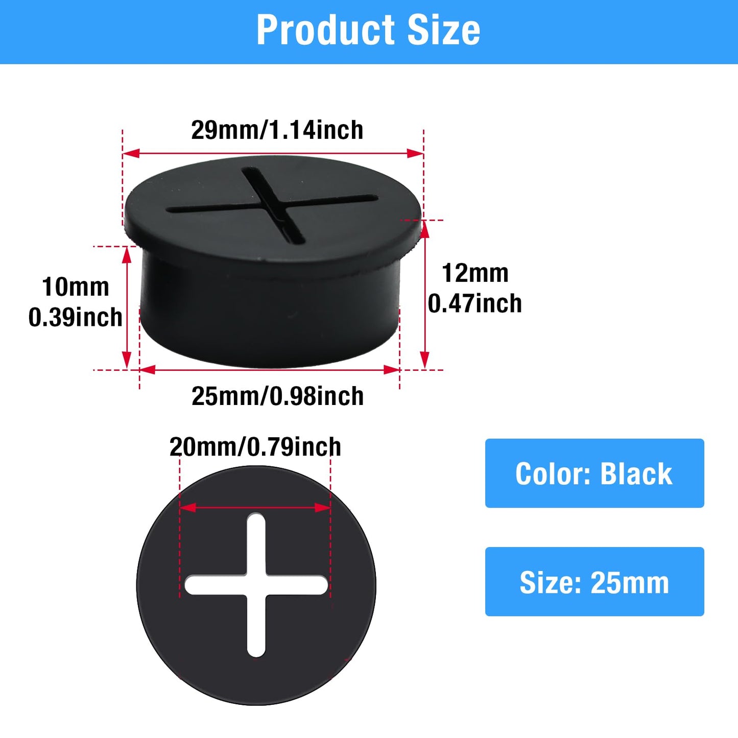 BOPOREAE Desk Grommet, 1 in 25 mm Silicone Rubber Grommets, Black Desk Hole Cover for Cables, Flexible Wall Cord Pass Through Grommet for Office Table Computer Home Furniture Wire Organizer-15 Pcs