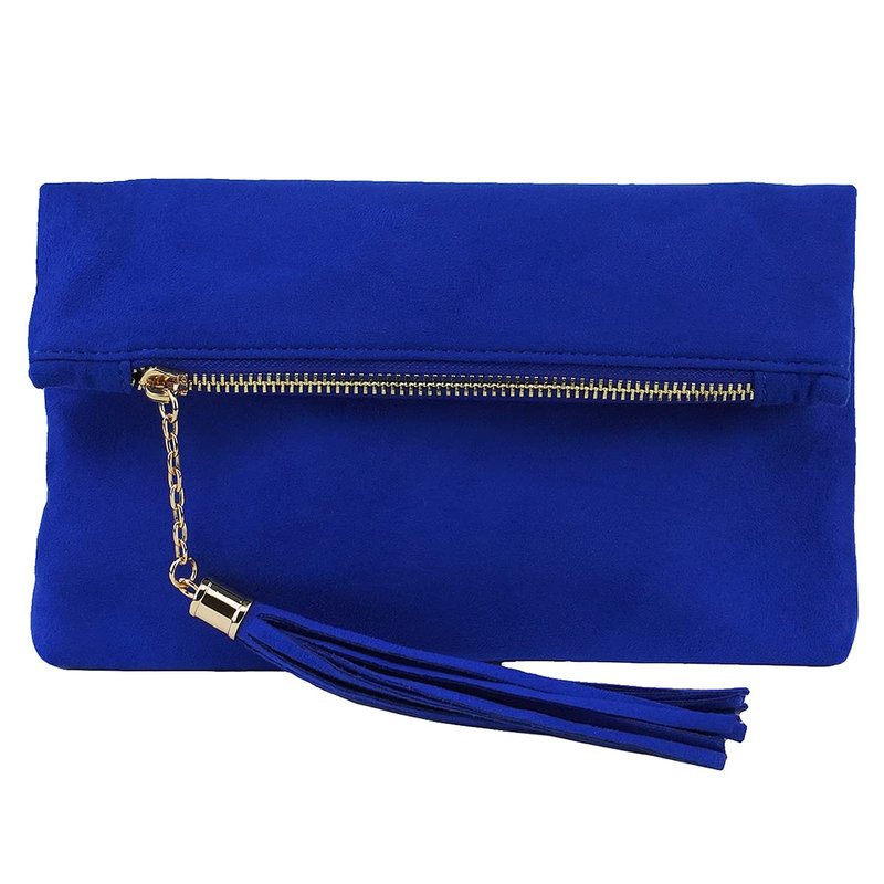 JNB Women's Faux Microsuede Mini Clutch Foldover Pouch with Twill Lining Gold Metallic 9x1x8 inches