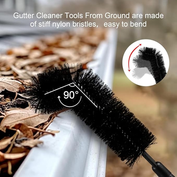 Aboiled Adjustable Gutter Cleaning Tool - Long Reach Gutter Cleaner & Brush for Safe and Easy Cleaning from Ground