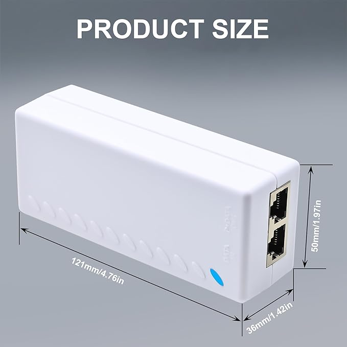 Gigabit PoE+ Injector Adapter – Converts Non-PoE to PoE+ (802.3af/at), Delivers 15.4W / 30W Ethernet Power, Plug & Play, Up to 328ft (100m) Range, White – Ideal for IP Cameras, VoIP Phones & More