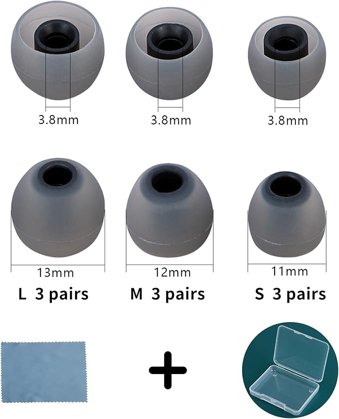 TSZYYM Earbud Tips Soft Anti Slip Washable Reusable Silicone Fit Most In-Ear Earbuds (Inner Hole 3.8mm-5.1mm) 18pcs S M L