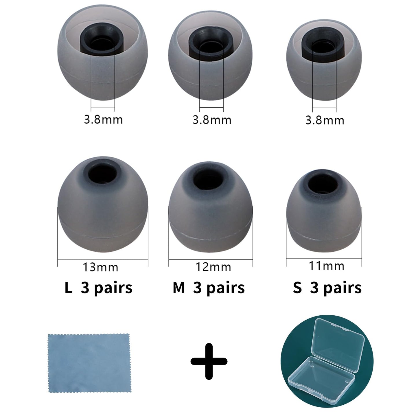 TSZYYM Earbud Tips Ear Bud Tips Soft Anti Slip Washable and Reusable Silicone Replacement Earbud Tips Fit Most in-Ear Earbuds(Inner Hole 3.8mm -5.1mm) 18pcs S M L