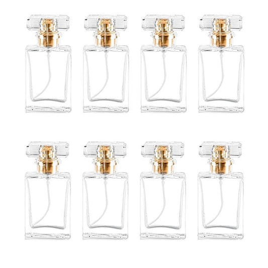 Rixoxo Empty Refillable Perfume Spray Atomizer - 8 PCS 30ml Glass Clear Travel Container - Fine Mist Pump Dispenser (Square)