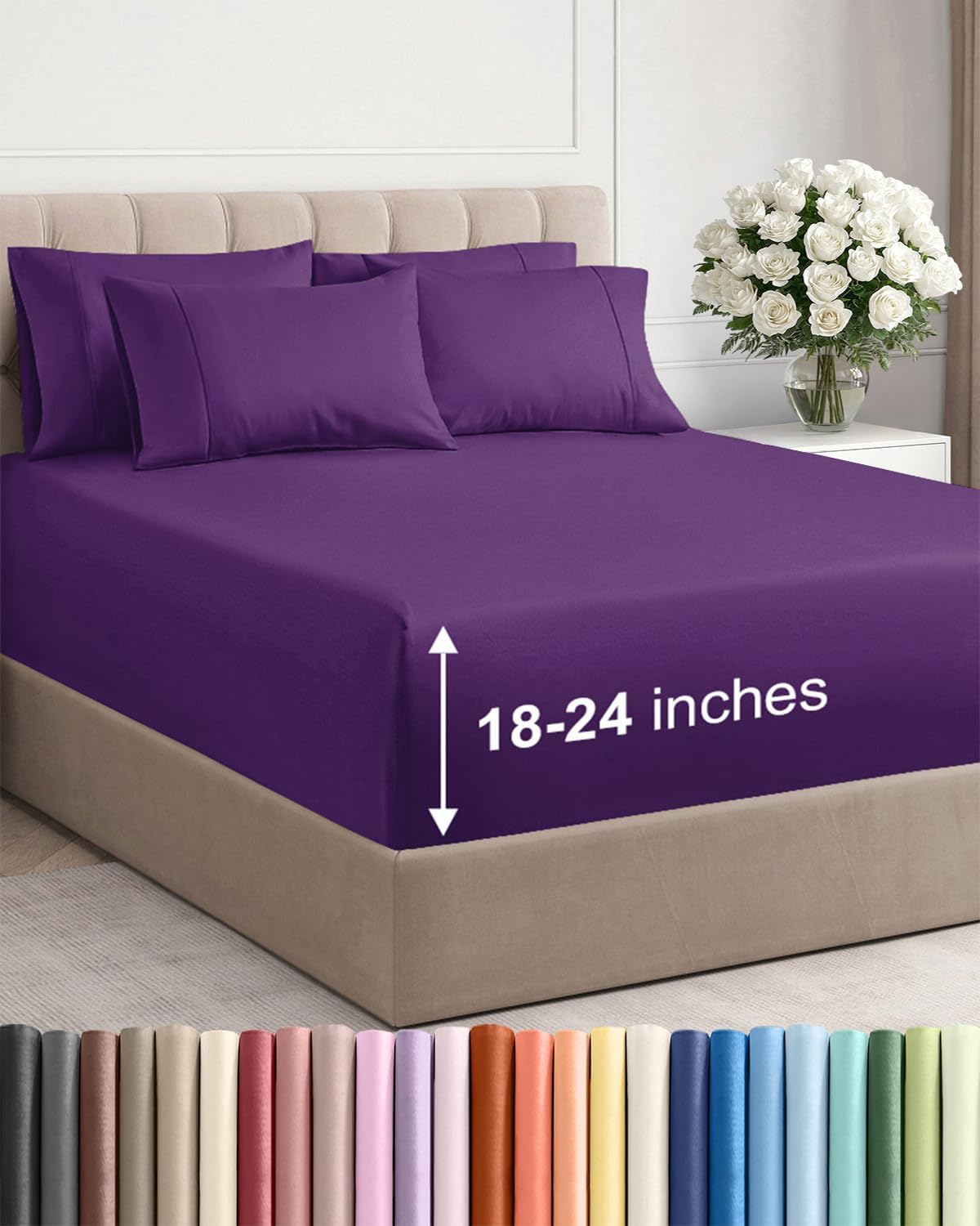 Skiennix Extra Deep King Sheet Set | 6-Piece Breathable Cooling Bedding - Soft, Wrinkle-Free Purple