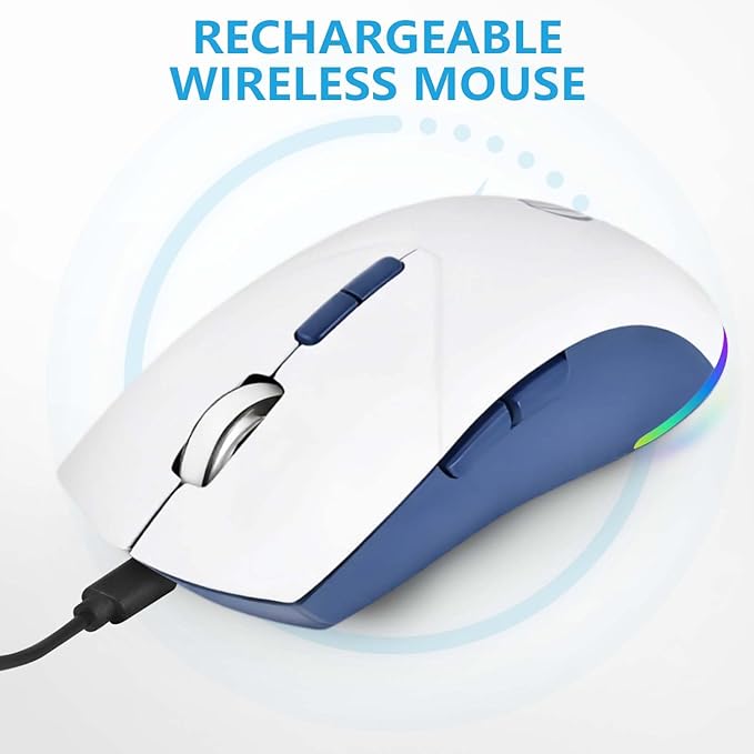 mobiproduct Bluetooth Mouse, Laptop Mouse, Wireless Rechargeable Mouse, 2-in-1 BT 5.2 + 2.4G Silent 1600DPI Mice with USB Receiver, One-Click Return Desktop, Mouse for Laptop, PC, Mac, iPad, White