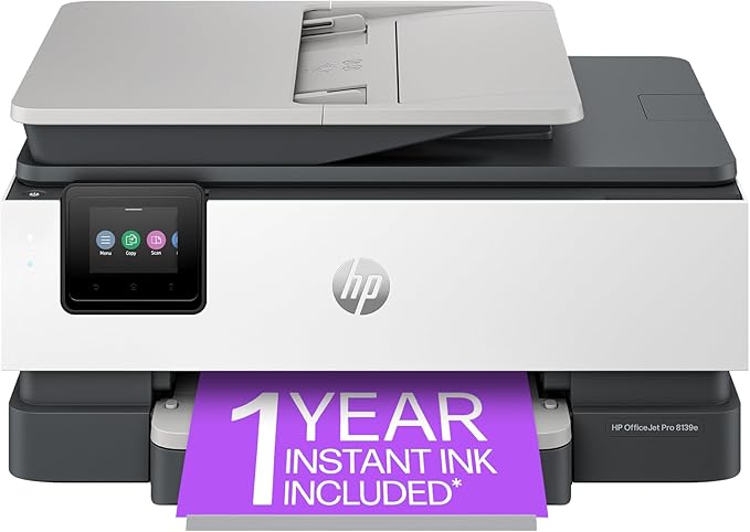 HP OfficeJet Pro 8139e Wireless All-in-One Color Inkjet Printer, Print, scan, Copy, fax, ADF, Duplex Printing Best-for-Home Office, 1 Year Instant Ink Trial Included, AI-Enabled (40Q51A)