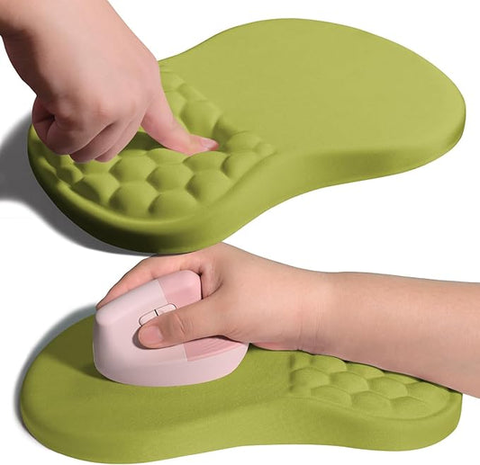 Armanza Ergonomic Joint Wrist Support Mouse Pad with Memory Foam Cushion Massage Bump, Carpal Tunnel Pain Relief Mousepad Slope Design for Wrist Rest, 11.8x7.9 in, Khaki Green