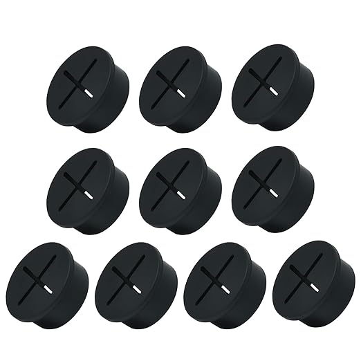 EASYEAH 10Pcs Desk Grommet, 1" (25mm) Black Silicone Cord Hole Cover, Flexible Rubber Wire Grommets, Wall Grommets for Cables Management, Table, Countertop, Cabinets and Furnitures Wire Organizer