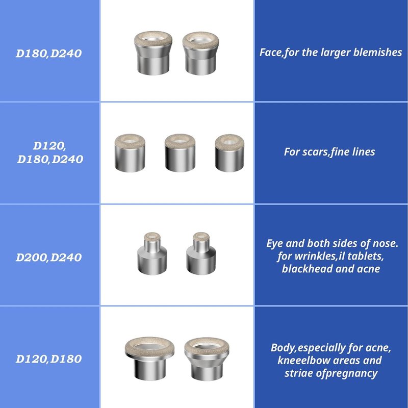 Diamond Dermabrasion Tips - Microdermabrasion Machine Accessories | 9 Replacement Tips & 3 Wands