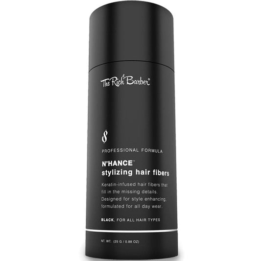 The Rich Barber N’Hance Hair Building Fibers, 3 Month Supply - Barber Hair Thickening Fibers, 25 grams - Grey Hair Concealer Spray - Sharper Hairlines, Thicker Beard & Fuller Hairstyling (Dark Brown)