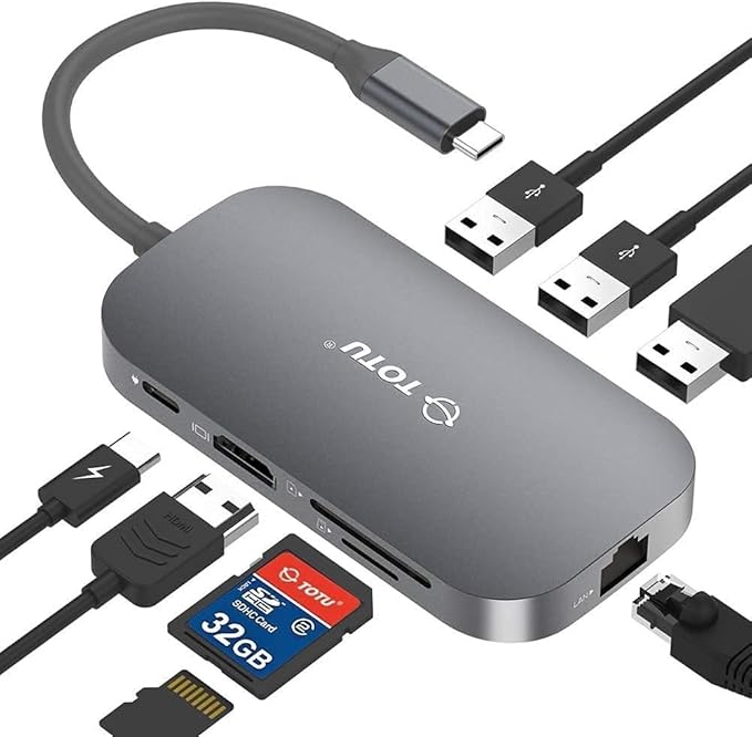 USB C Hub, Docking Station, 9-in-1 Type C Hub with Ethernet Port, 4K USB C to HDMI, 2 USB 3.0 Ports,1 USB 2.0 Port, SD/TF Card Reader, USB-C Power Delivery, Portable for Mac Pro and Other Type
