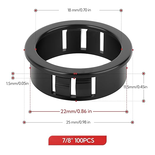 GAGIRA 100PCS 7/8" Black Cable Snap Bushing Grommet, Snap in Cord Bushing Protect Cables