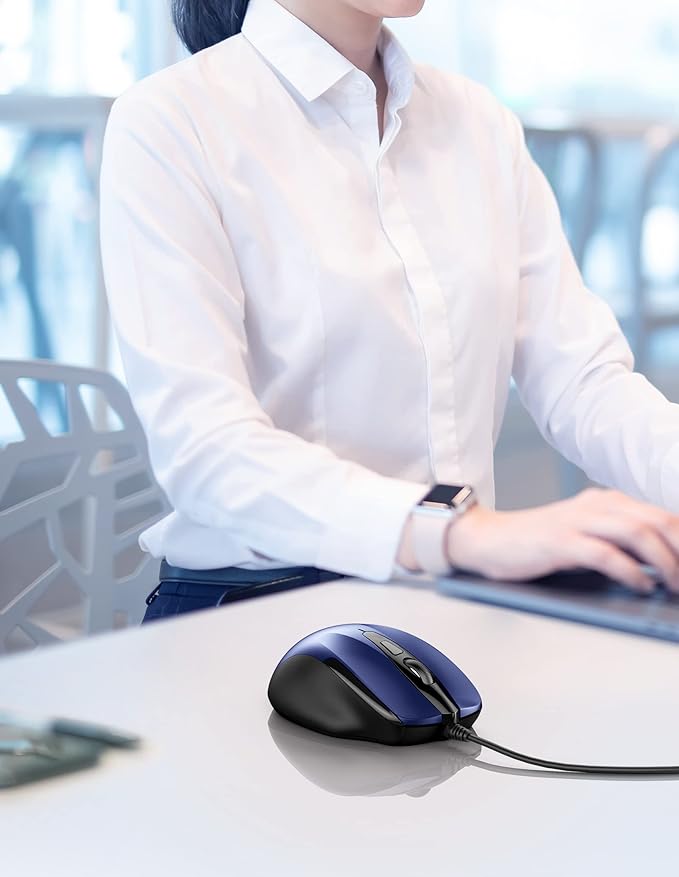 TECKNET USB Wired Mouse, 6-Button Corded Mouse with 2 Adjustable DPI, Optical Computer Mouse with Ergonomic Design and 5FT Cord for Laptop, Chromebook, PC, Desktop, Mac, Notebook-Blue