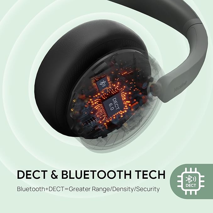Yealink WH64 Hybrid DECT& Bluetooth Wireless Headset,492ft Range Dual UC Zoom Headphones with DECT Dongle, 3X Noise Cancelling Mic, 32HTalk Time, Office Work Portable Headsets for PC,Cellphone,Laptop