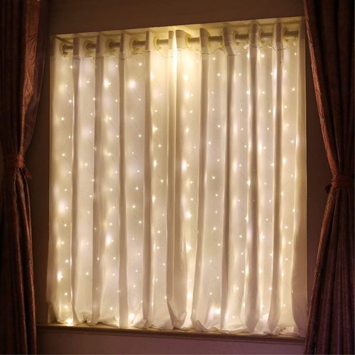 HXWEIYE Short Curtain Lights - 3.3x5Ft USB Plug Warm White Fairy Light with Timer & Clips for Indoor Décor