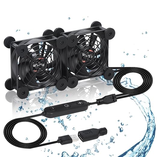 Xiaoqijia Dual 80mm Cooling Fan - 10-Speed USB 5V/DC 12V Power, IPX5 Waterproof for Tablet, TV, Router, Xbox, DVR, Computer Cabinet, Greenhouse & Kennel Component Cooling