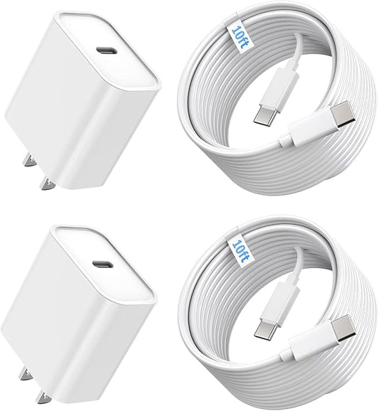 iPhone 15 Charger Fast Charging, 2Pack 10FT Long USB C to C iPhone Fast Charging Cable Cord with 20W USB C Fast Charger Block Adapter for iPhone 15/15 Pro/15 Pro Max/15 Plus, iPad 12.9/11/10.9/Air 5/4