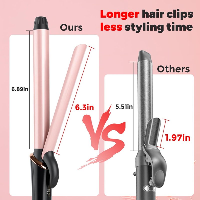 1-Inch Curling Iron - Long Barrel Curling Wand for Long Hair | Quick Heating, Adjustable Temperature 320°F-446°F