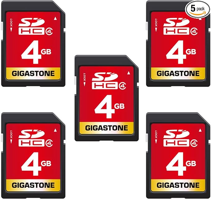 GIGASTONE 4GB SD Card 5 Pack SDHC UHS-I Class 4 Memory Card for Photo Video Music Voice File DSLR Camera DSC Camcorder Recorder Playback PC Mac POS 5pcs in Pack (Pack of 5), with 5 mini Cases
