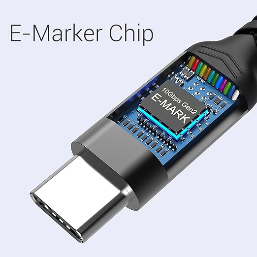 SUMPK 100W Short USB C Cable 3.1 Right Angle [1.5FT 2 Packs], 5A Fast Charging, 10GBbps High Speed Data E-Marker Chip Cords, 4K@60Hz Video Display