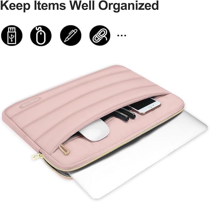 MOSISO Laptop Case 17.3 inch, 17-17.3 inch Puffy Laptop Sleeve Compatible with Dell XPS/HP Pavilion/Ideapad/Acer/Alienware/HP Omen Notebook Computer, Polyester Horizontal Bag with Small Case, Pink