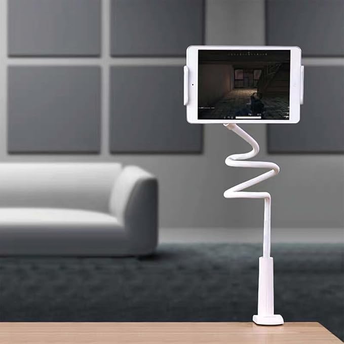 gsiollvderbarley Phone Holder,gooseneck Phone Holder,360° Rotate Support Rod One-Hand Adjustable Cell Phone Holder,for Desk Headboard Nightstand. (White)