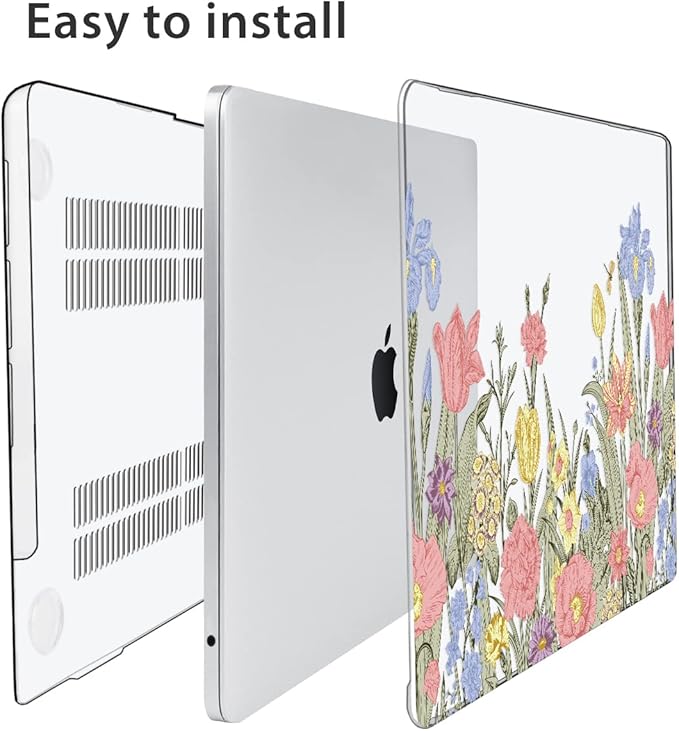 HOHAIYOO Compatible with MacBook Air 13 inch Case 2026 2025-2022 M5 A3449 M4 A3240 M3 A3113 M2 A2681, Plastic Hard Shell&Keyboard Cover&Screen Film&Webcam Cover for MacBook Air 13.6", Spring Flowers