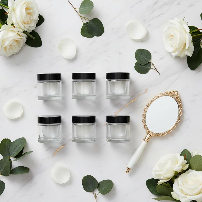 1 oz / 30 ml Clear Thick Wall Glass Jar with Black Lids (12 Pack) Airtight, Smell Proof