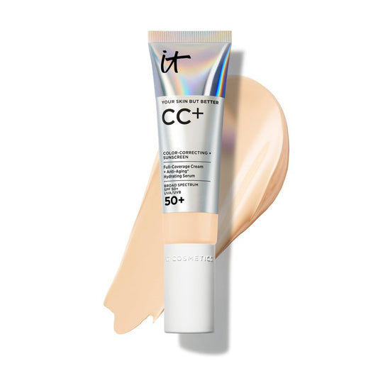 IT Cosmetics CC+ Cream (Fair) - Natural Full Coverage Foundation With SPF 50+, Color Corrector & Anti-Aging Hydrating Serum, Hyaluronic Acid + Peptides, Lightweight - 1.08 fl oz