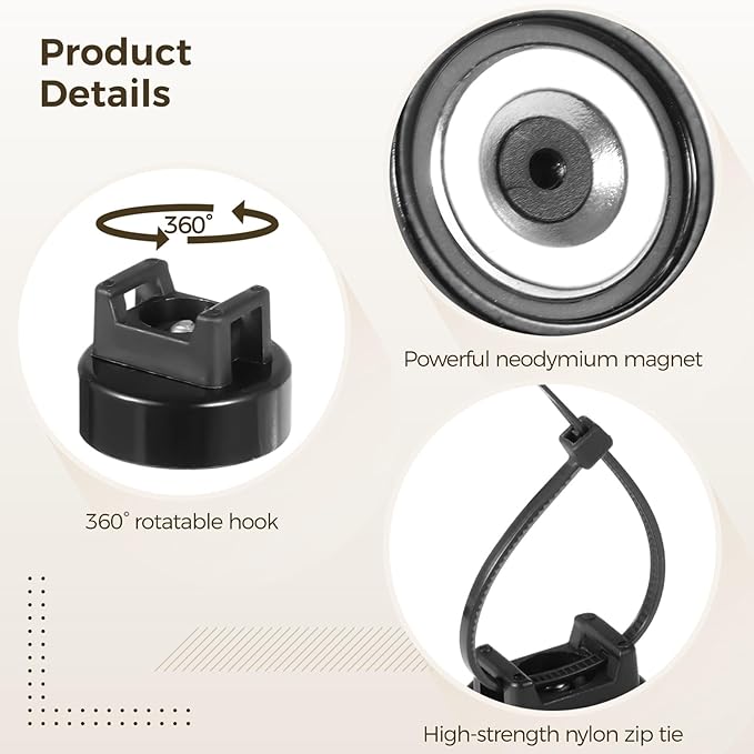 Magnetic Zip Tie Mounts 20mm, 15 Pack Cable Tie Mount Bases with 50 Zip Ties, Heavy Duty Cable Clips for Wire Management, Magnet Cord Holder Organizer for Desk, PC, Home Office