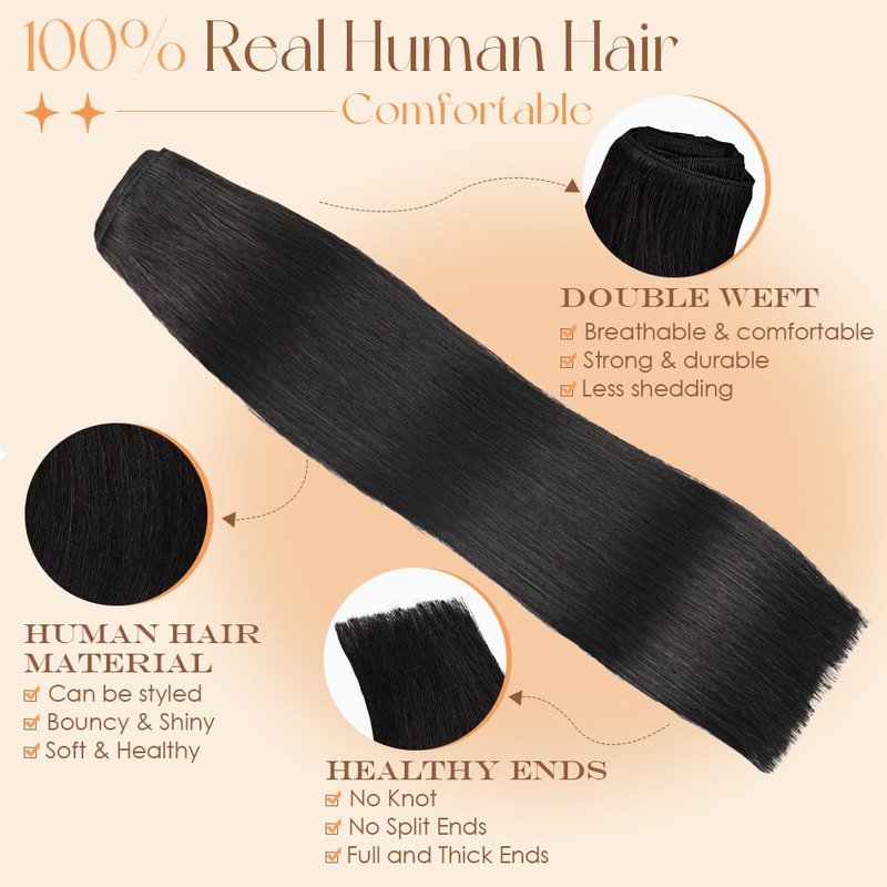 Clip in Hair Extensions Real Human Hair 18 Inch 110g Invisible Seamless Human Hair Clip in Extensions for Women 7pcs Per Set with Double Weft 1B Natural Color