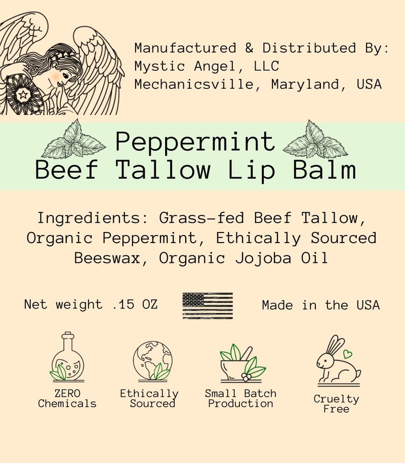 Moisturizing Tallow Lip Balm 4 Pack, Enriched with Natural Botanicals, Heals & Protects, Made in USA (Peppermint)