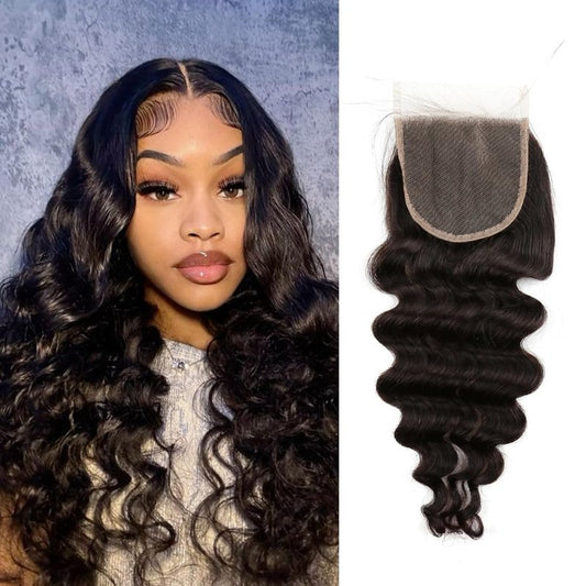 Sent Hair Remy Human Hair 4x4 Loose Deep Wave Lace Closure Human Virgin Hair Piece Free Part with Baby Hair Natural Color 16"