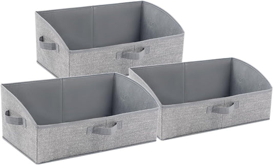 Skiennix Foldable Closet Organizers - Large Capacity Storage Boxes with Handles | Grey 3-Pack