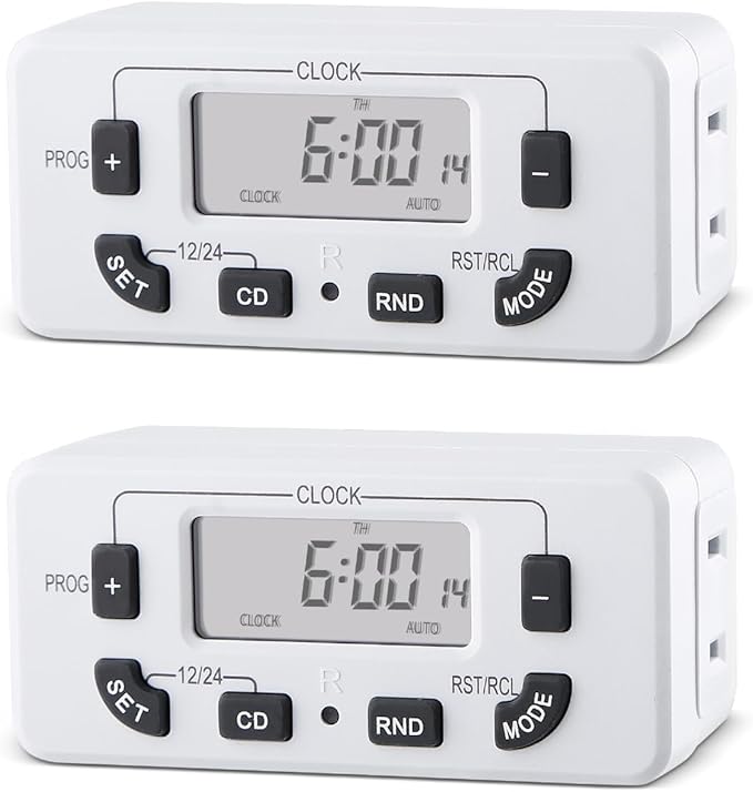 M EGA MEGACUBE 7 Day Programmable Digital Timer Outlet, Indoor Timer with Single Plug-in, Suitable for Lamp, Fan, Aquarium, 15A 1/2HP, 2 Pack