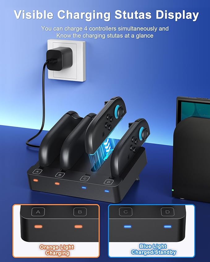[Both for Switch 2 and 1] Controller Charger for Nintendo Switch 2 2025 and 1, Horizontal Charging Dock Station for Joy con and for Joycon 2 Accessories with Foldable Storage Stand