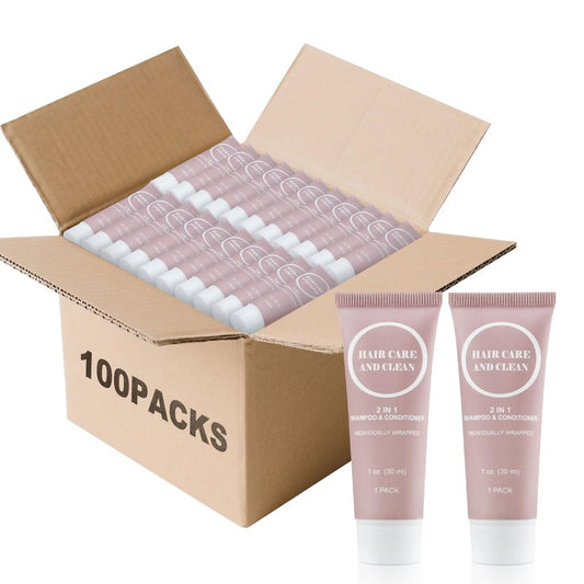 Travel Shampoo & Conditioner, 2 in 1 Shampoo Set Bulk, Small Mini Trial Size Men Women Essential Cleansing Toiletries Amenities for Hotel, Shelter/Homeless/Nursing Home/Charity 1 Fl Oz (Pack of 100）